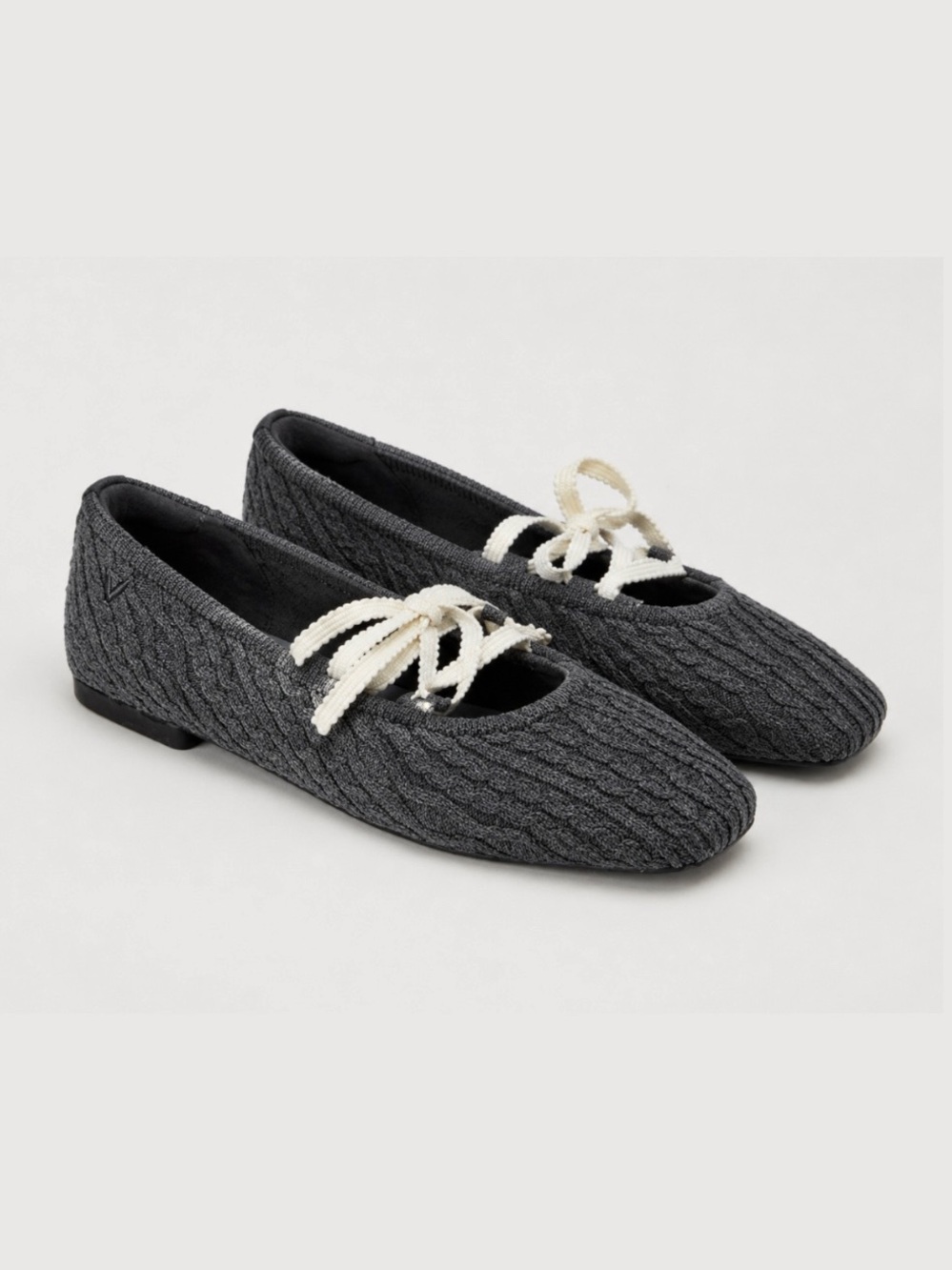 Vivaia Miley Gray Cableknit Square Toe Ballet Flats